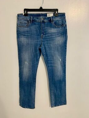 Womens Blue Jeans slim straight ankle mid rise cropped Light Distressed 10 12 30